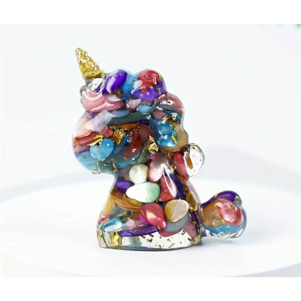 New!  Crushed Genuine Crystal Stone and Resin Unicorn in Multicolor with Gold